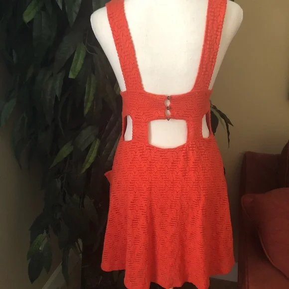 Free People Lace Poppy Mesh Dark Orange Mini Dress - Picture 7 of 11